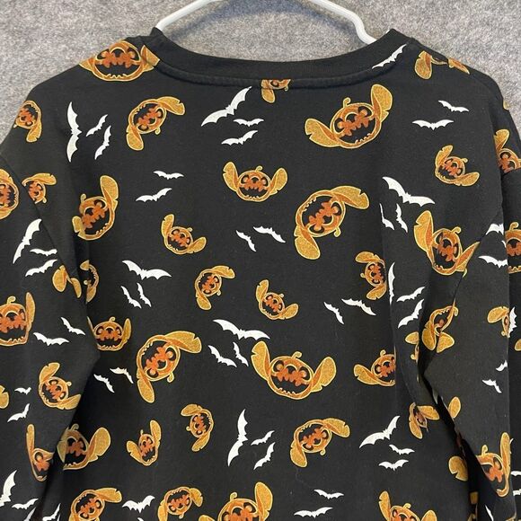 DISNEY Halloween Sweatshirt Stitch Junior Small Black Bats Pumpkins Long Sleeve - Picture 10 of 11